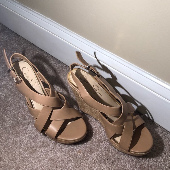 Tan Peep Toe Wedges - Picture 5 of 6